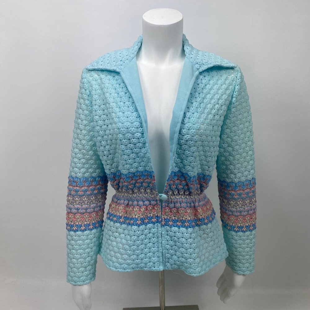 Sears‎ Vintage Knit Cardigan Size 12 Blue  Puffy stitch  Granny Core